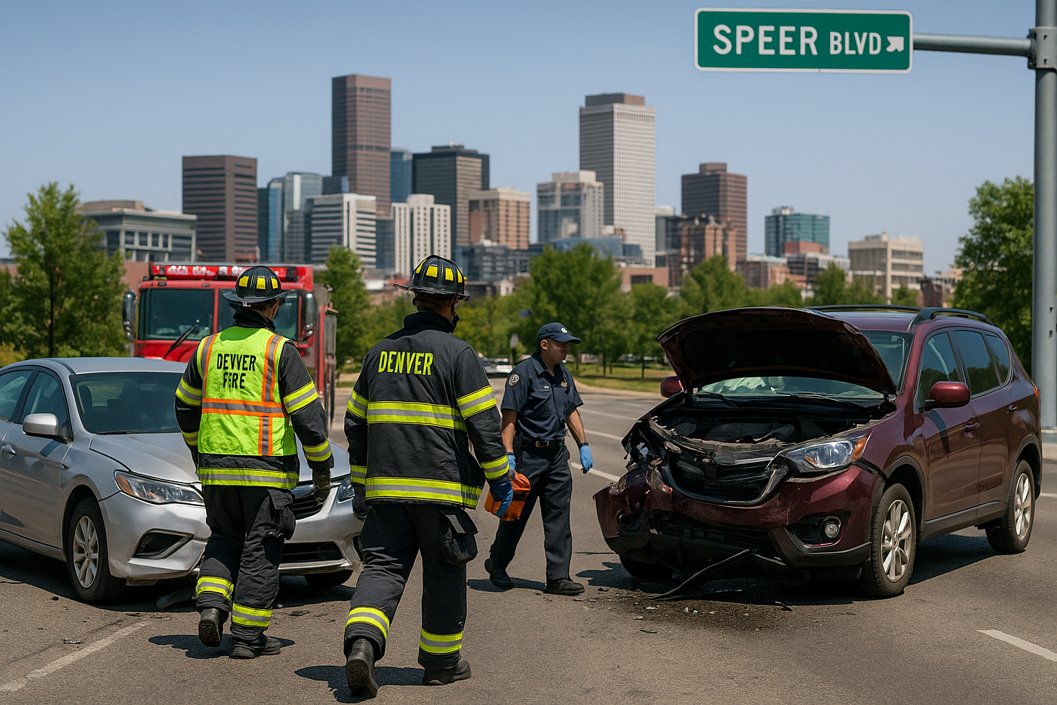 Denver car accident scene on Speer Blvd
