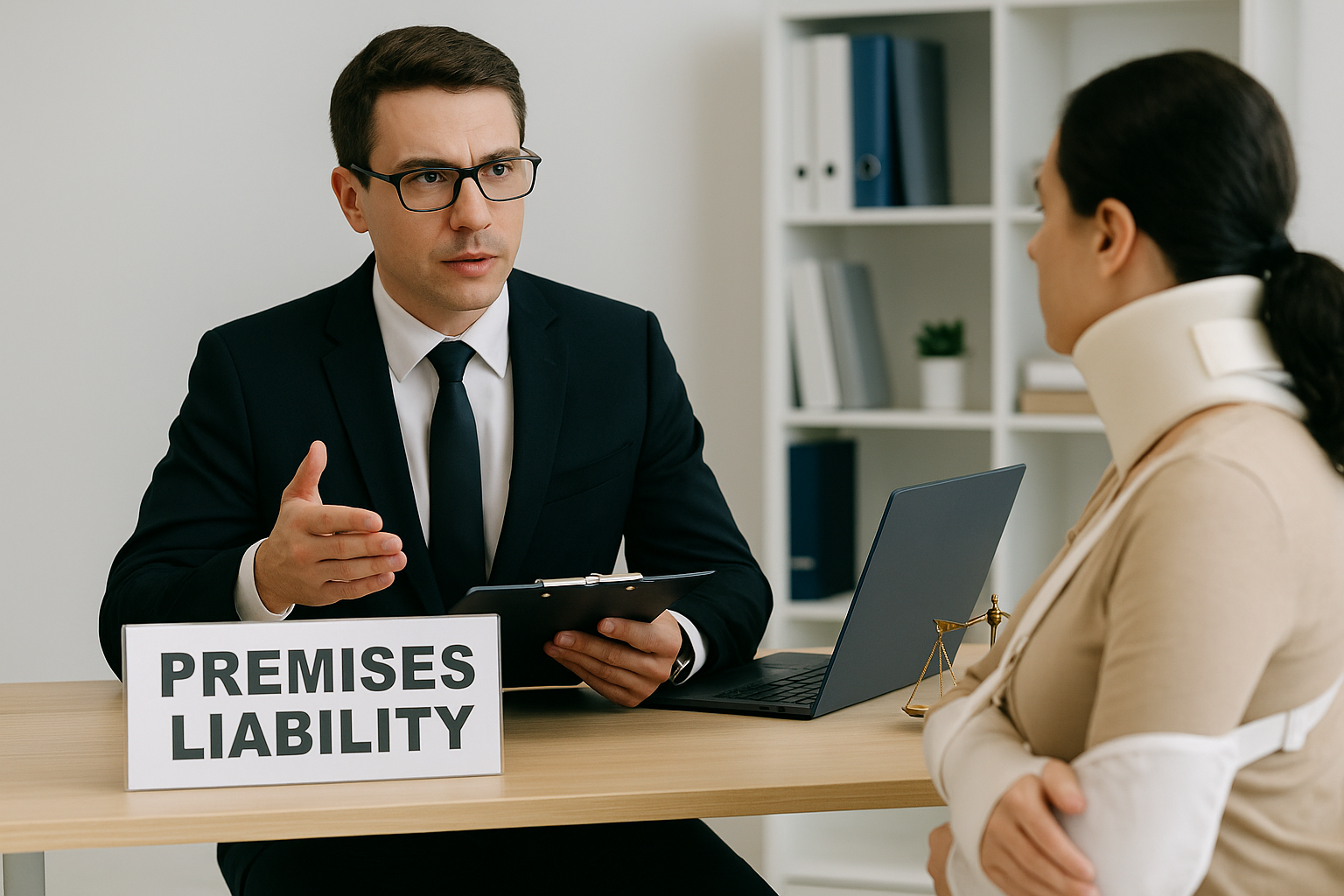 Provo premises liability lawyer meeting with an injured client to discuss legal options.