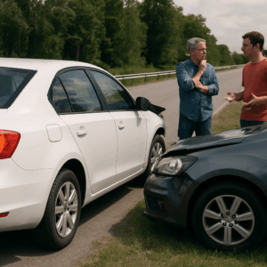 Driver moving vehicle to a safe location after a car accident