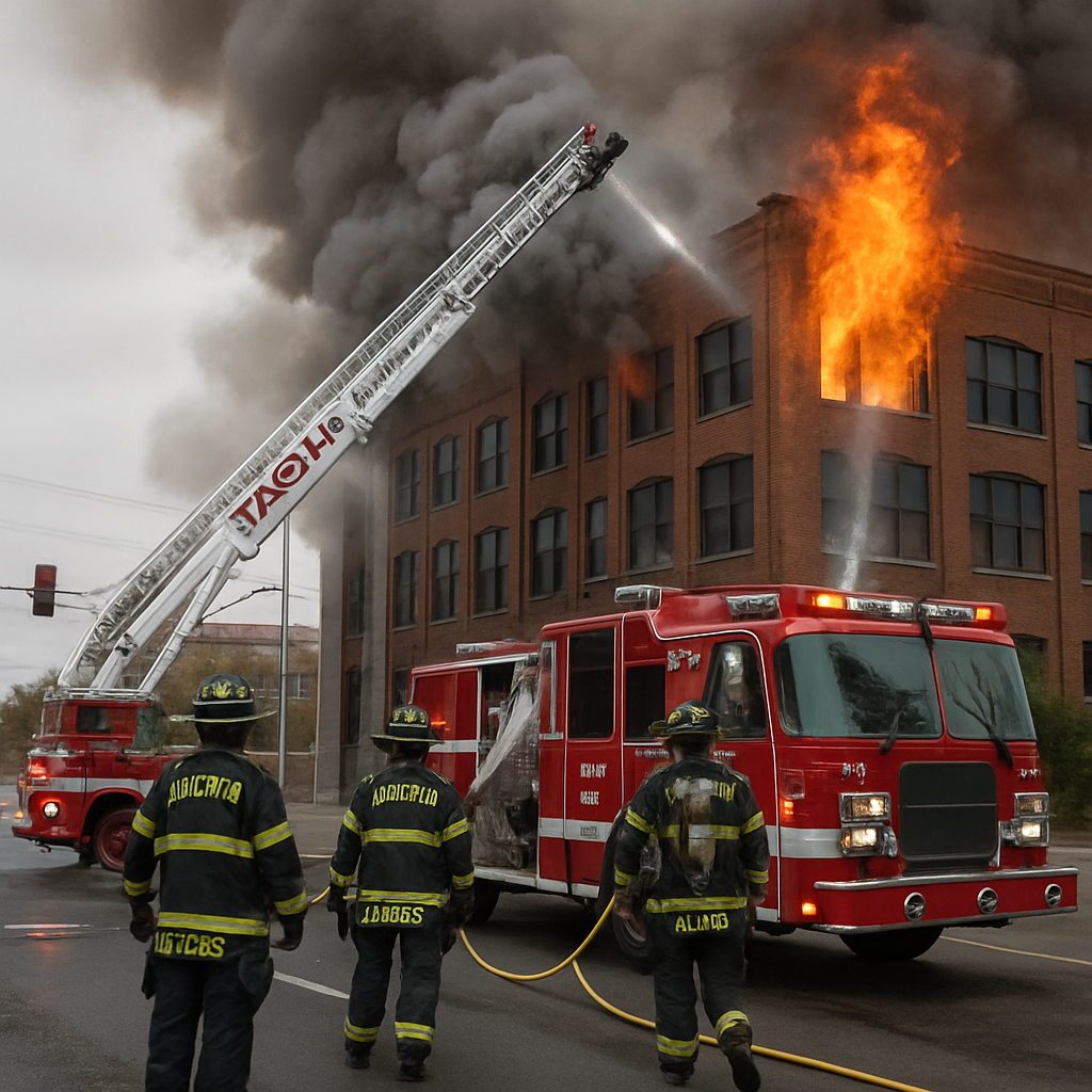 Tacoma firefighters responding to a building fire near downtown Tacoma.