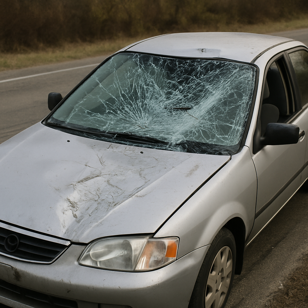Damaged vehicle after a serious car accident in Tacoma, Washington.