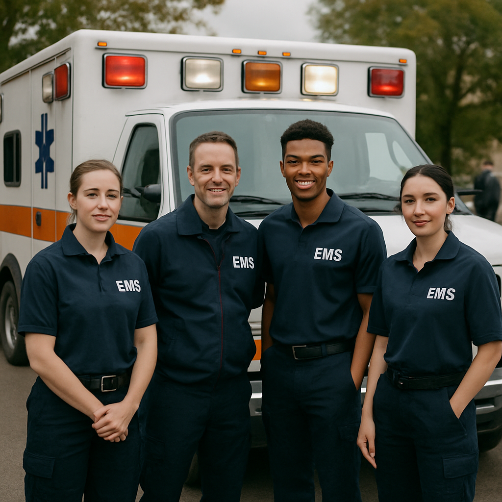 Utah EMS team standing in front of an ambulance ready to respond to injury emergencies