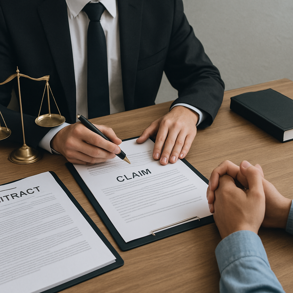 Attorney consulting with an Oregon personal injury client and reviewing accident claim paperwork