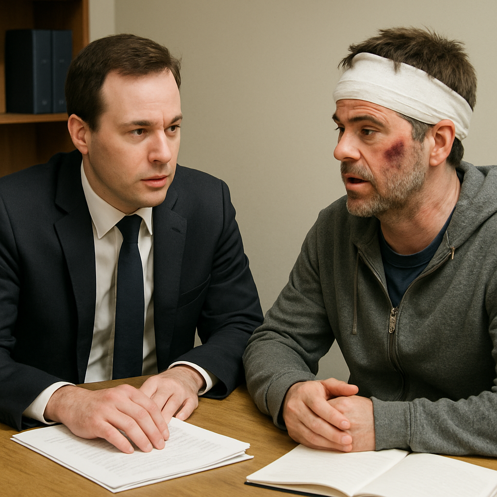 Lawyer meeting with an injured pedestrian client in a quiet office