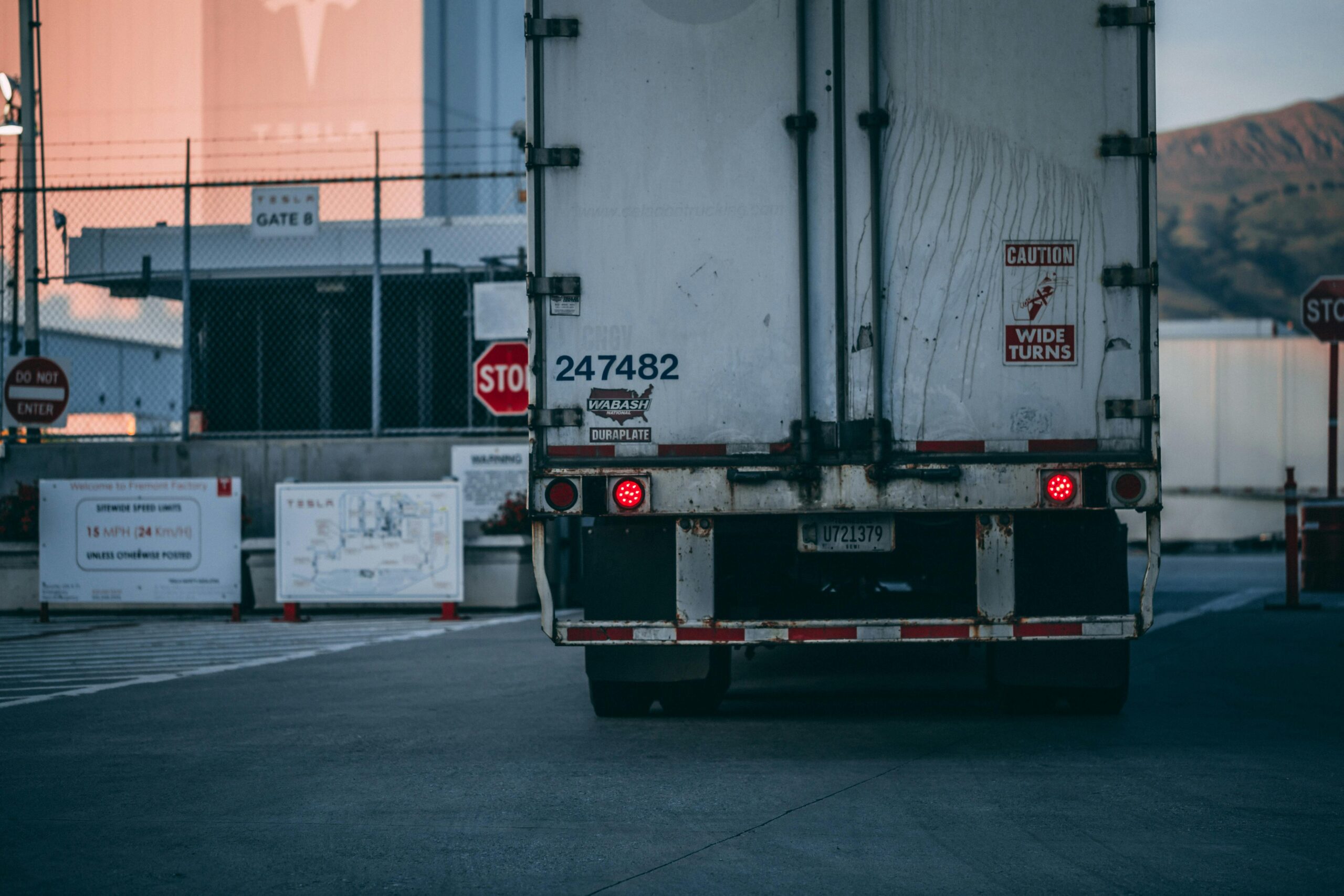 Close‑up of a semi‑truck tail on a Washington highway
