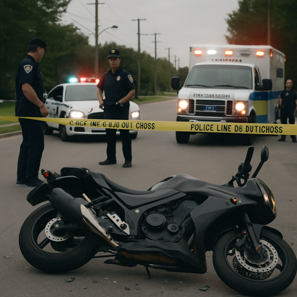 Motorcycle accident scene with police and ambulance in Tacoma